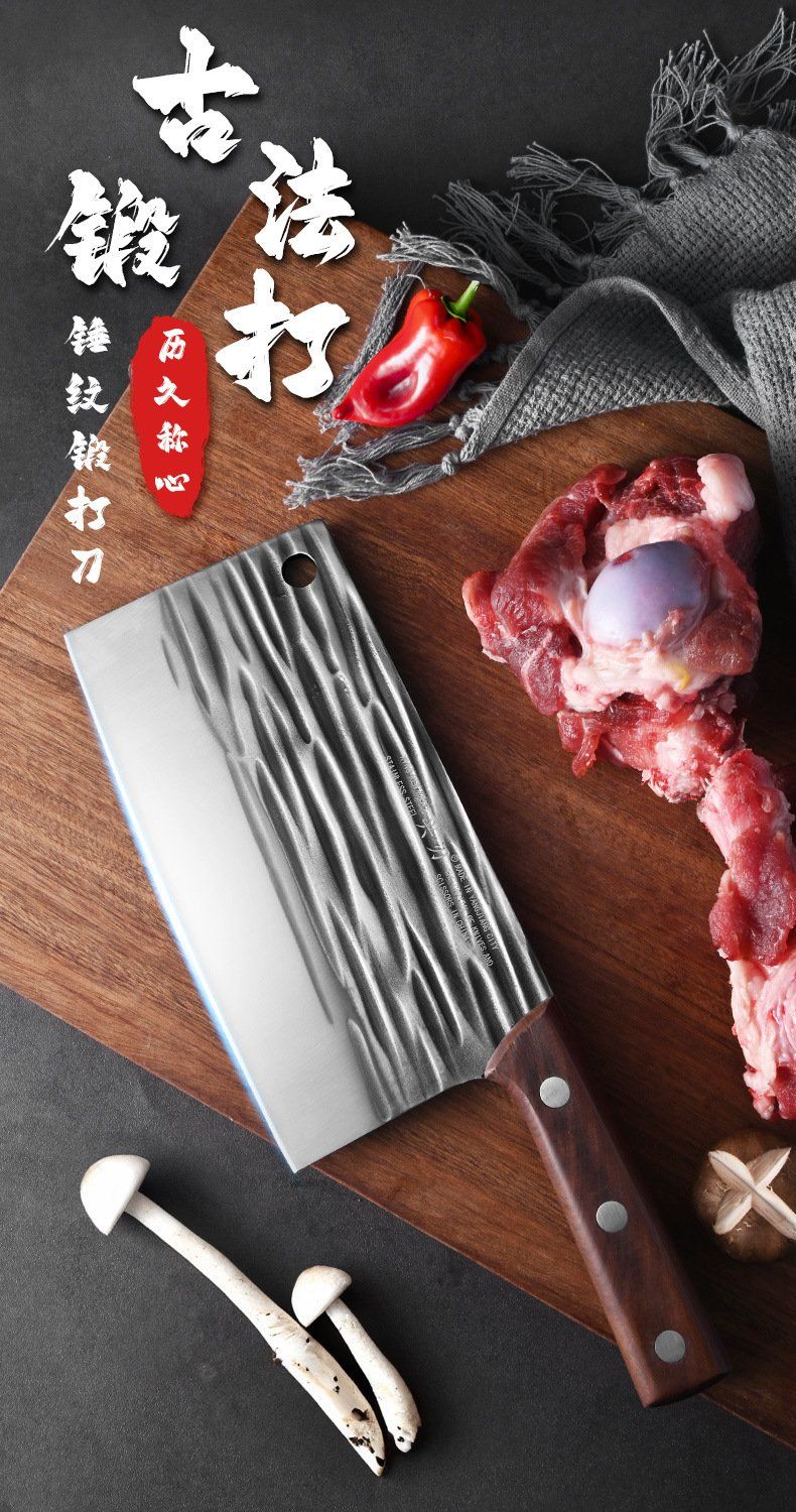 加厚斩骨刀产品图：古法锻打，锤纹锻打刀